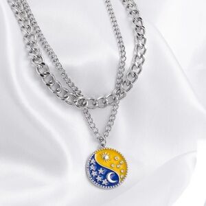 Silver and Blue Yin Yang Pendant Necklace